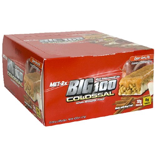 Met-Rx Big 100 Colossal Meal Replacement Bar, Crispy Apple Pie, 12 Bars, 3.52 Ounces