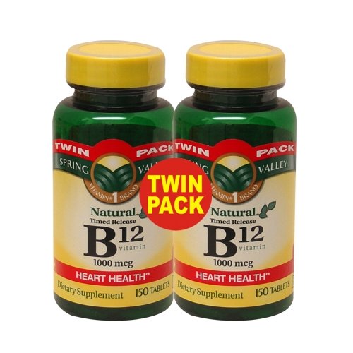 Spring Valley - La vitamine B-12, caplets à libération lente 1000 mcg, 300 comprimés, Twin Pack