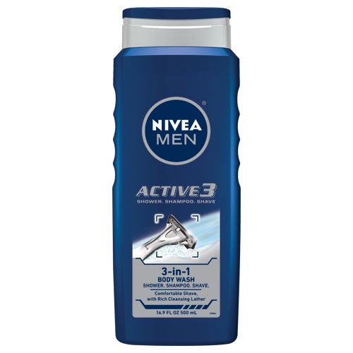 Nivea For Men Active3 Body Wash 16,9 onces corps, les cheveux et rasage, Bouteilles (pack de 3)