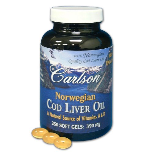 Carlson Labs Norwegian Cod Liver Oil, A Natural source of Vitamin A and D, 250 Softgels