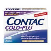 Contac Cold + Flu,  Maximum Strength Non-drowsy Formula, 24  Caplets,  (Pack of 2)