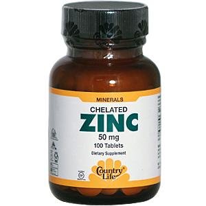 Country Life Zinc 50 mg (amino Acid Chelate), Tablets,  100-Count