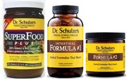 Dr. Schulze Super Food - Superfood (1) 14 oz. Container & Dr. Schulze Intestinal Formula #1 Colon Cleanse Laxative (1) Bottle 90 Capsules & Intestinal Formula #2 Colon Cleanse Laxative (1) Container of Powder 8 Ounces