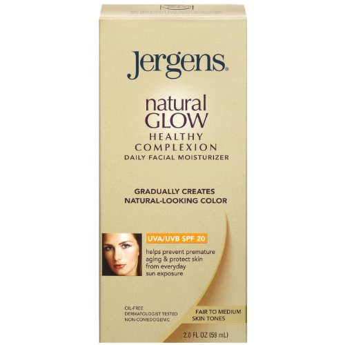 Jergens Natural Glow Healthy Teint Hydratant quotidien du visage, SPF 20, juste au Moyen Tan, 2 once
