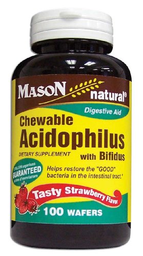 Mason Vitamins Acidophilus with Bifidus Strawberry Wafers, 100-Count Bottles (Pack of 3)
