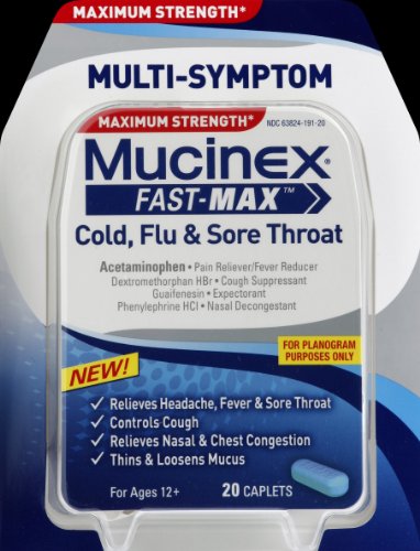 Mucinex Fast-Max Adult Caplets for Cold, Flu and Sore Throat, 20 Count