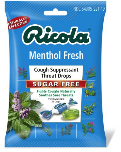 Ricola Cough Suppressant Throat Drops, Sugar Free, Menthol, 19 Drops (Pack of 12)