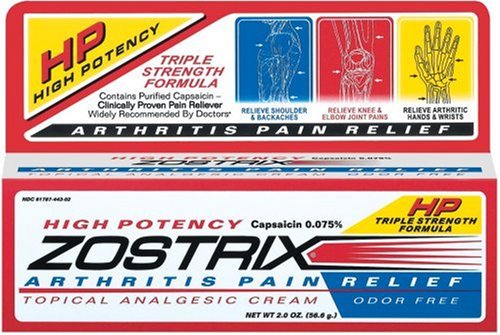 Zostrix High Potency , Arthritis Pain Relief, Odor Free Cream, 2 oz (56.6 g) Tube