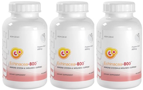 Echinacea-800 Système immunitaire & Welness soutien Echinacea 800mg 270 Capsules 3 bouteilles