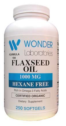 Flax Seed Oil 1000 Mg certifiée biologique, pressée à froid Huile de lin Hexane libre est la source la plus riche de mondes oméga-3 Fatty Acids - 250 Capsules # 1942