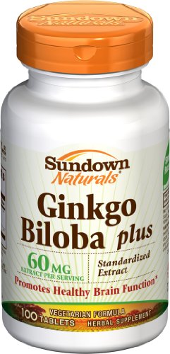 Ginkgo Biloba Sundown plus normalisés 60 mg, 100 bouteilles de comptage (pack de 2)
