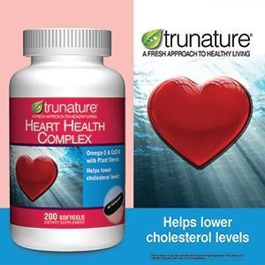 Heart Health Trunature Complexe Oméga-3, la CoQ10, et stérols végétaux 200 gels mous, un produit tout-en-un qui agit comme un cardio-vasculaire, d'une formule anti-inflammatoire et antioxydant