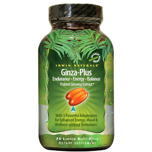 Irwin Naturals Ginza plus d'endurance, l'énergie, l'équilibre alimentaire Caps Liquid Gel Supplément, 75-Count Bouteilles (pack de 2)