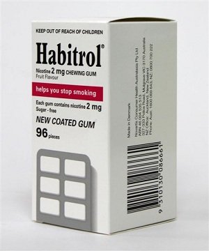 La nicotine Habitrol Quit Smoking Gum, 2 mg, gomme saveur de fruits couché. 96 pièces par boîte