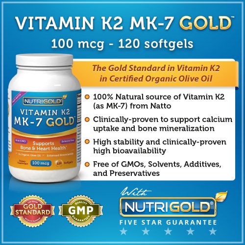 La vitamine K2 MK-7, 100 mcg, 120 Capsules Mini (sans OGM, sans solvant, Gold Standard vitamine K2 dans l'huile d'olive bio)