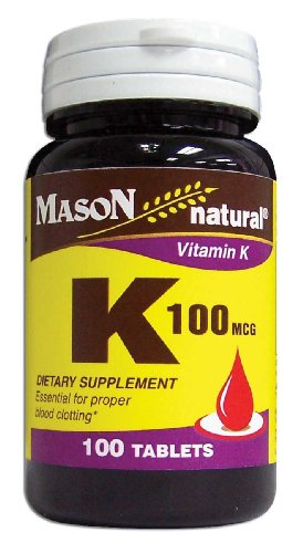 Mason Vitamines Vitamine K 100 Comprimés mcg, 100-Count Bouteilles (pack de 4)