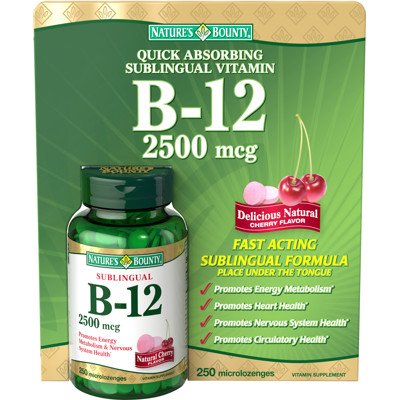 Nature Bounty Sublingual Vitamin B-12 2500 Mcg avec saveur de cerise - 250 Microlozenges