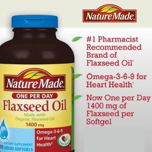 Nature Made huile de lin biologique, Omega-3-6-9 pour la santé cardiovasculaire, 1400 mg, 300 gélules liquides