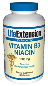 Prolongation de la vie Vitamine B3 Niacine, 100 caps 1000 MG