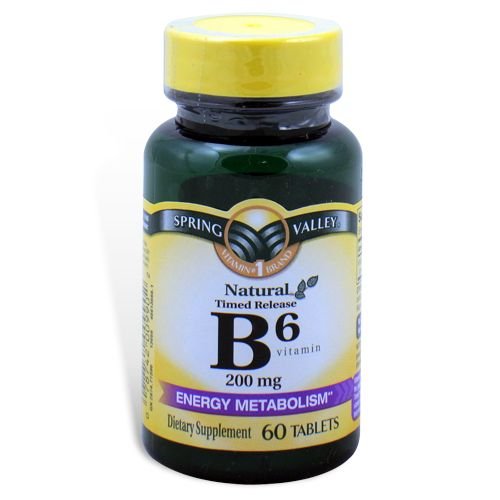 Spring Valley - Vitamine B-6 200 mg, caplets à libération lente, 60 comprimés