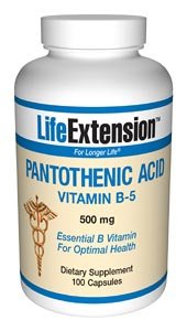 Acide pantothénique (vitamine B5), 500 mg, 100 capsules