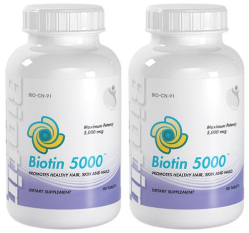Biotine 5000 cheveux sains, peau et ongles super Force Biotin 5000 mcg 180 Comprimés 2 Bouteilles