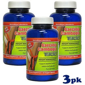 MaritzMayer Garcinia cambogia 1300, 60 capsules végétariennes, 500 mg par gélule, 60% d'extrait HCA - (3 Pack)