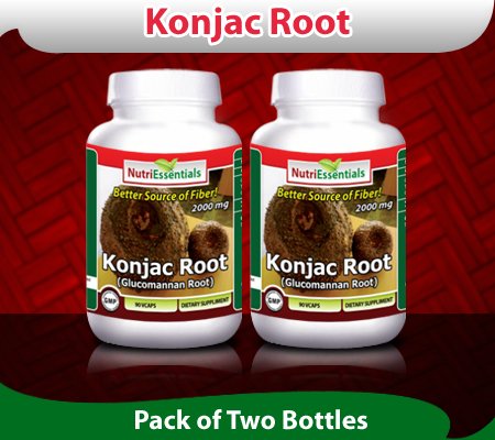 Nutri Essentials Konjac Glucomannan Racine Racine, 2000 mg par portion, 180 capsules végétariennes (pack de 2)