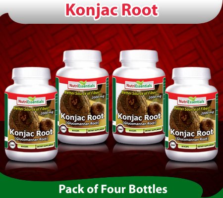 Nutri Essentials Konjac Glucomannan Racine Racine, 2000 mg par portion, 180 capsules végétariennes (pack de 4)