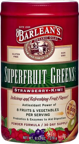 Les huiles Bio Verts superfruits Barlean, fraise kiwi, 9,5 once