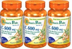 Puritains fierté vitamine C à 500 mg avec bioflavonoïdes et Rose Hips 100 Caplets 3 Paquet