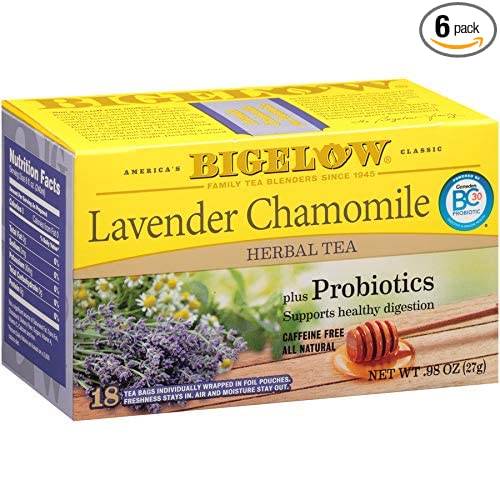 BIGELOW LAVENDER CHAMOMILE PLUS PROBIOTICS HERBES THE CAFEINE FREE 18 COUNT PACK OF 6